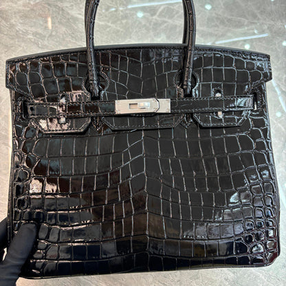 Crocodile Pattern Glossy Leather Handbags for Woman