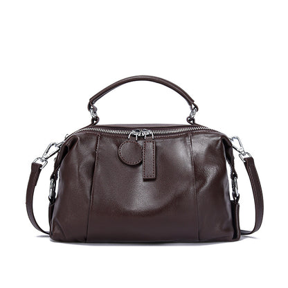 Vintage Cowhide Boston Bag | Luxury Leather Crossbody Satchel
