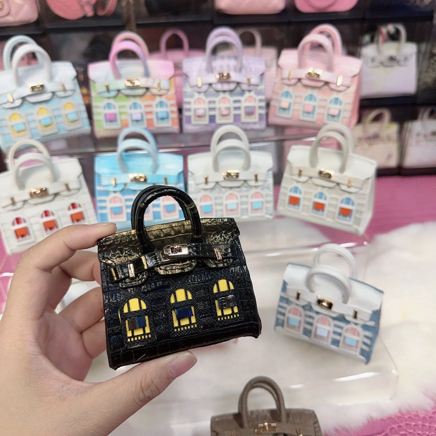 Inspired Faubourg Mini Burkin House Multicolor Leather Handbag Charm | Presale