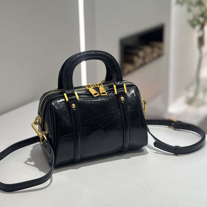 Retro Leather Boston Barrel Bag | Compact & Chic