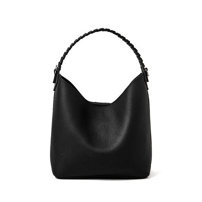 Premium Soft Top Grain Leather Bucket Bag - Minimalist Hobo Tote with Inner Pouch