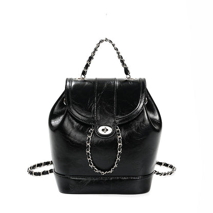 Retro Silver Leather Chain Bag Woman Travel Backpack