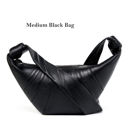 Premium Lambskin Leather Croissant Bag - Soft Hobo Crossbody Shoulder Purse