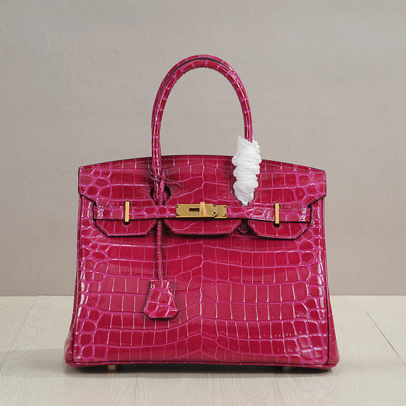 Crocodile Pattern Glossy Leather Handbags for Woman | Golden Hardware