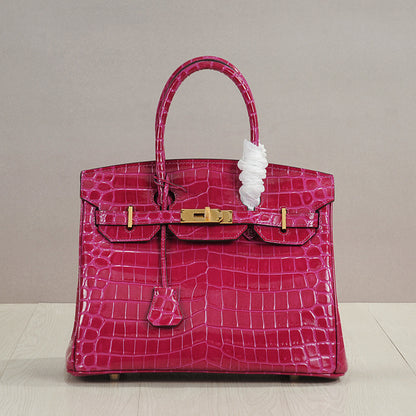 Crocodile Pattern Glossy Leather Handbags for Woman | Golden Hardware