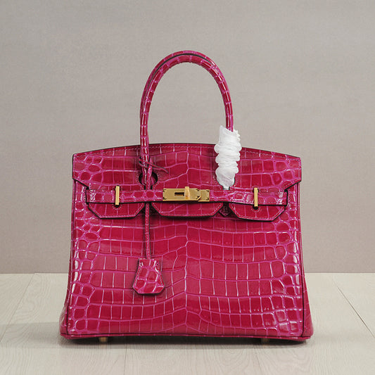 Crocodile Pattern Glossy Leather Handbags for Woman | Golden Hardware