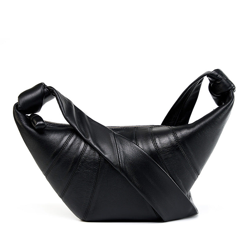 Premium Lambskin Leather Croissant Bag - Soft Hobo Crossbody Shoulder Purse