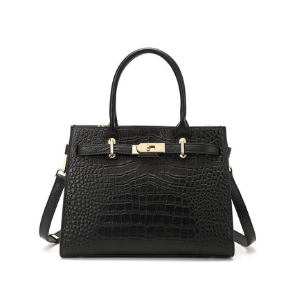 Croc-Embossed Genuine Leather Tote - Elegant Top-Handle Satchel Bag for Women