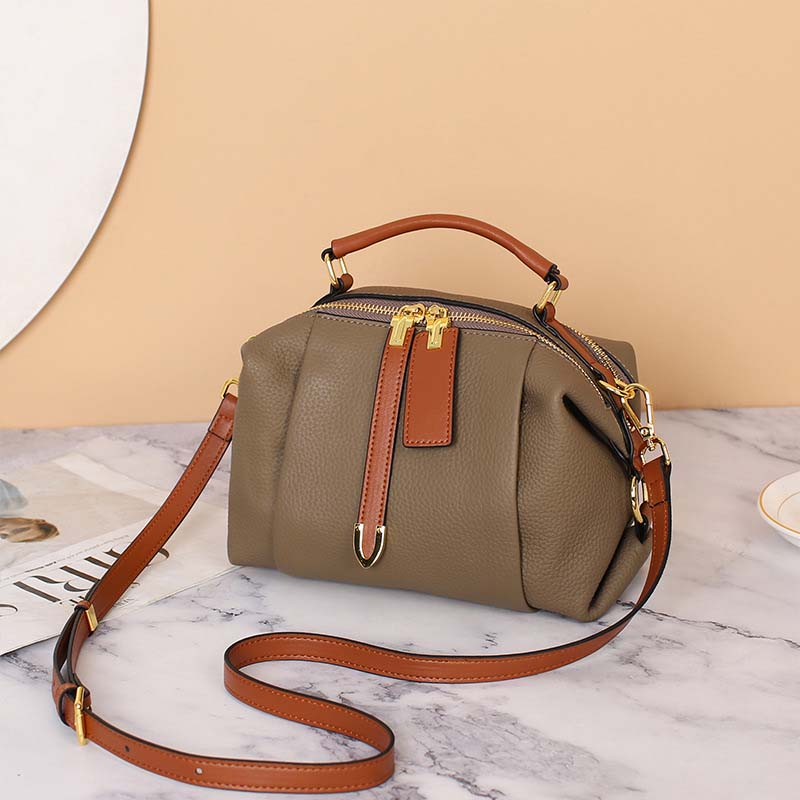Togo Leather Boston Bag | Cowhide Crossbody Satchel