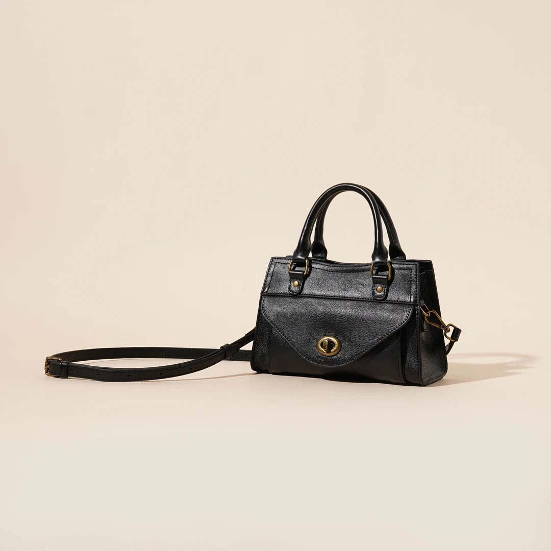 Genuine Leather French Square Bag - Top Grain Cowhide Crossbody