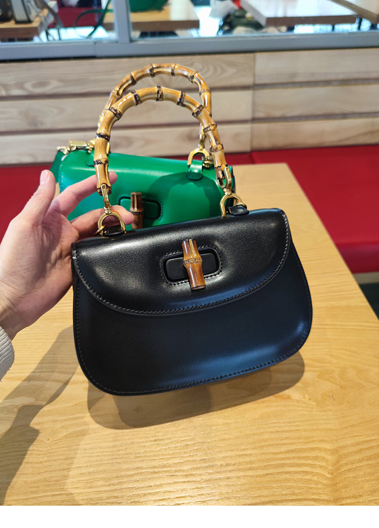 Genuine Leather Inspired Retro Bamboo Top Handle Mini Bag