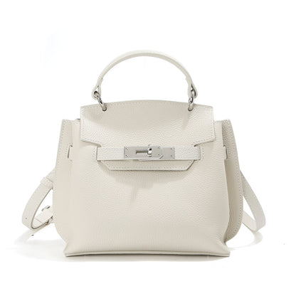 Minimalist Shoulder Bag Top Grain Leather Handbag in Silver Hardware