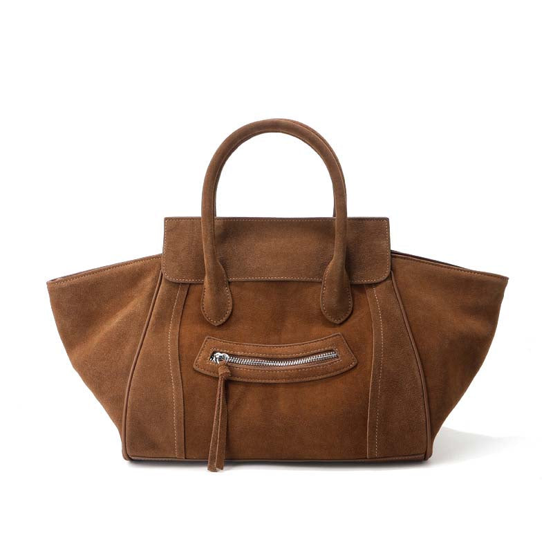 Large Capacity Suede Smile Handbag in Retro Street Style