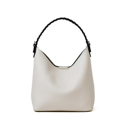 Premium Soft Top Grain Leather Bucket Bag - Minimalist Hobo Tote with Inner Pouch