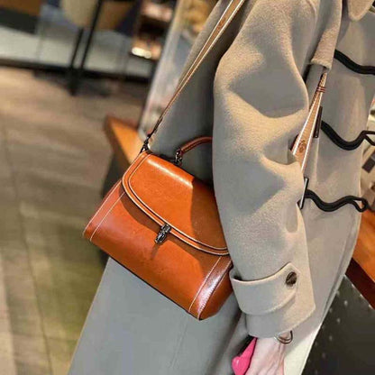 Genuine Leather Handbag - Top Grain Cowhide Square Bag