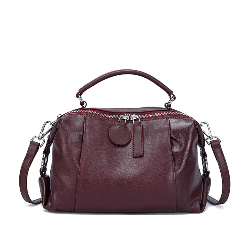 Vintage Cowhide Boston Bag | Luxury Leather Crossbody Satchel