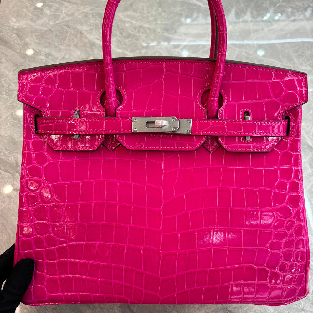 Crocodile Pattern Glossy Leather Handbags for Woman