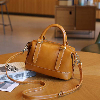 Vegetable-tanned Leather Boston Bag | Cowhide Crossbody Handbag