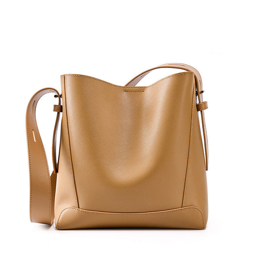 Minimalist Leather Bucket Bag - Large Capacity Commuter Shoulder Bag