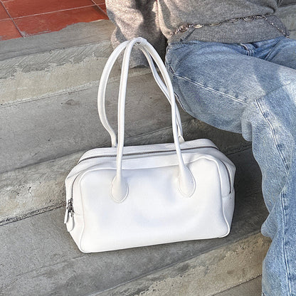 Genuine Leather Boston Bag | Large Capacity Underarm Tote & Bowling Shoulder Bag