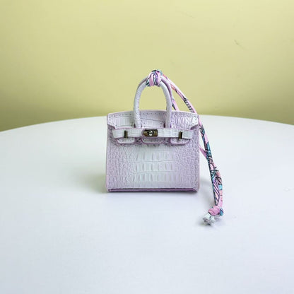 Inspired Mini Burkin Bag Charm Crocodile Pattern Real Leather Earphone Storage Bag