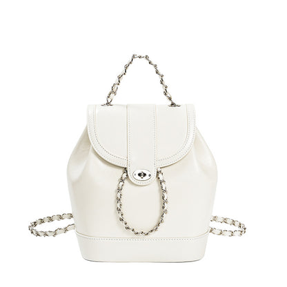Retro Silver Leather Chain Bag Woman Travel Backpack