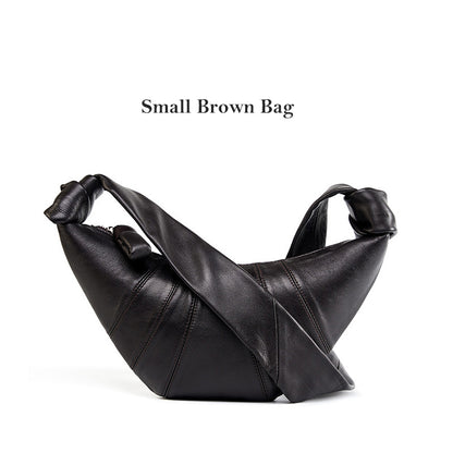 Premium Lambskin Leather Croissant Bag - Soft Hobo Crossbody Shoulder Purse