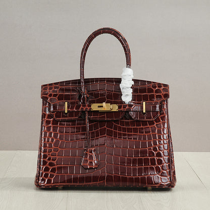 Crocodile Pattern Glossy Leather Handbags for Woman | Golden Hardware