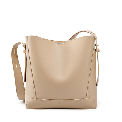 Minimalist Leather Bucket Bag - Large Capacity Commuter Shoulder Bag