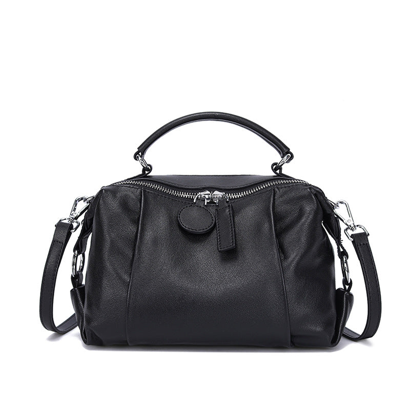 Vintage Cowhide Boston Bag | Luxury Leather Crossbody Satchel