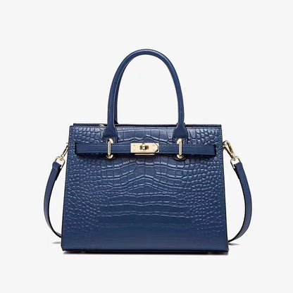 Croc-Embossed Genuine Leather Tote - Elegant Top-Handle Satchel Bag for Women