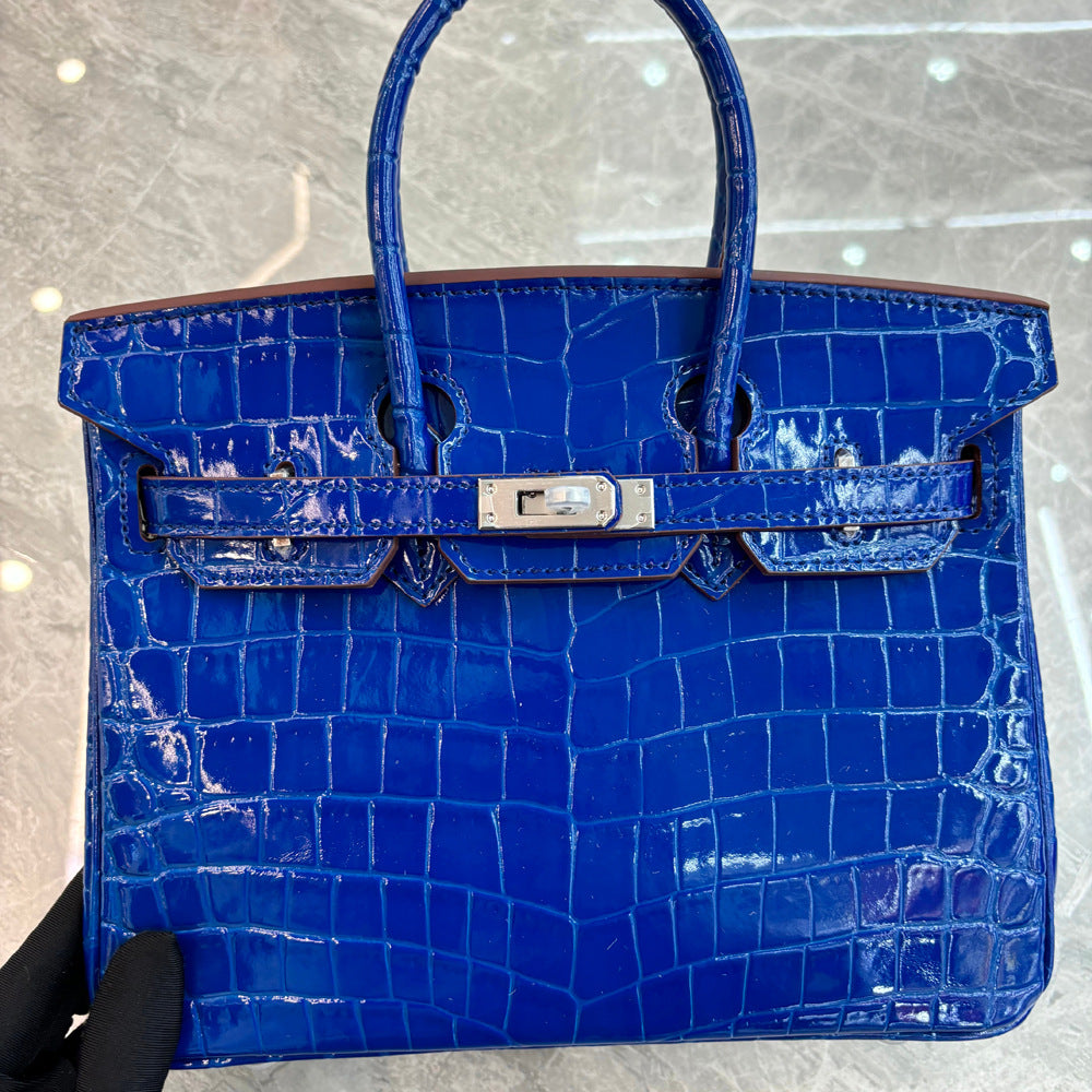 Crocodile Pattern Glossy Leather Handbags for Woman