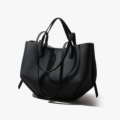 Genuine Leather Pleated Tote Bag Large Capacity Handbag with Pouch