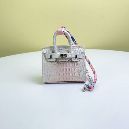 Inspired Mini Burkin Bag Charm Crocodile Pattern Real Leather Earphone Storage Bag