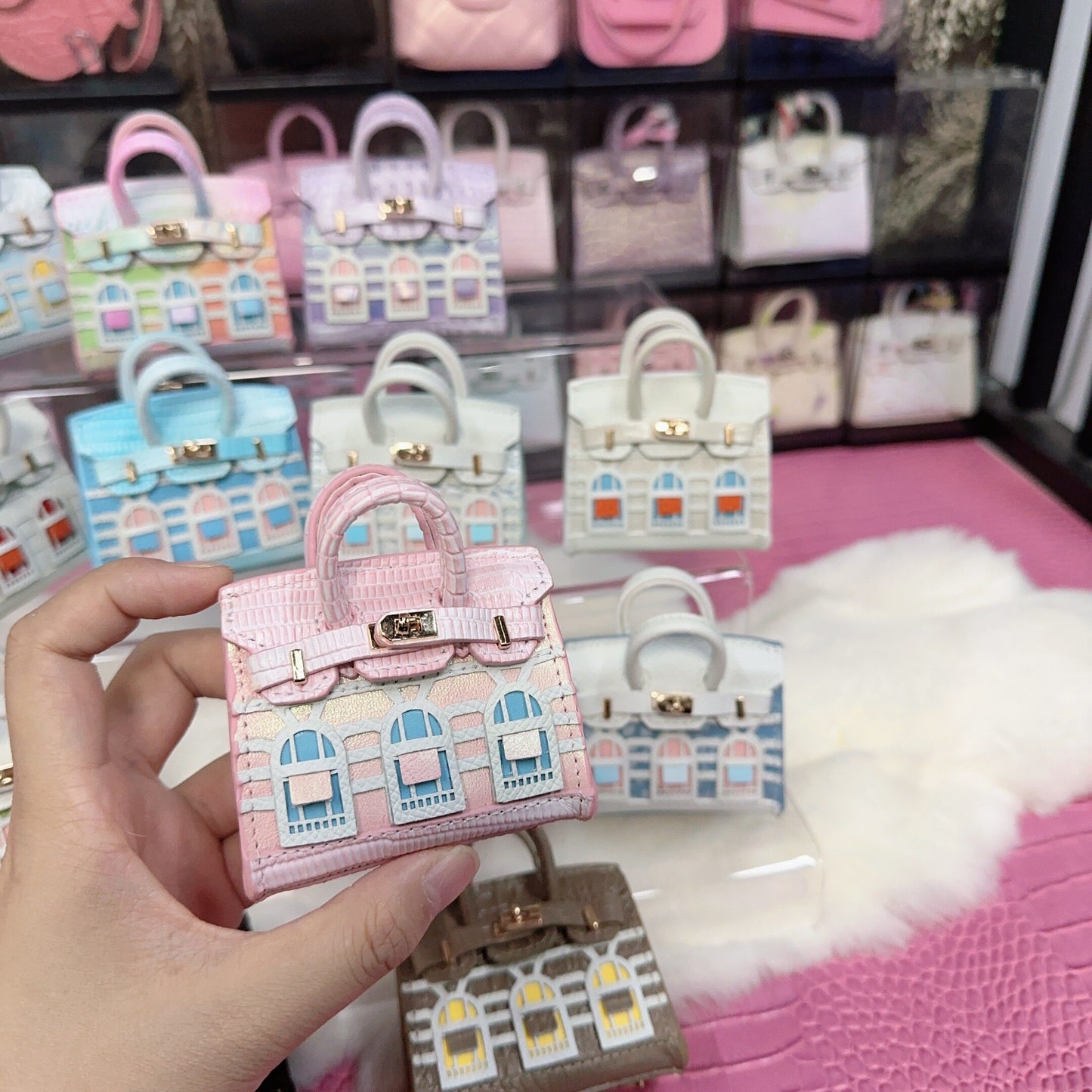 Inspired Faubourg Mini Burkin House Multicolor Leather Handbag Charm | Presale