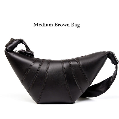 Premium Lambskin Leather Croissant Bag - Soft Hobo Crossbody Shoulder Purse