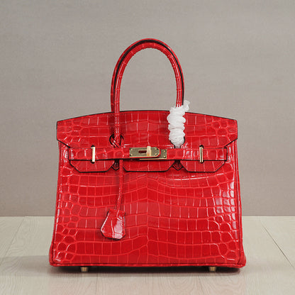 Crocodile Pattern Glossy Leather Handbags for Woman | Golden Hardware