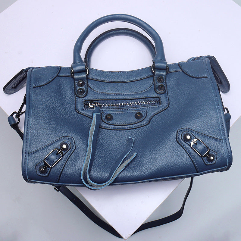 Top Grain Leather Inspired Le City Bag Ladies Zipper Handbag