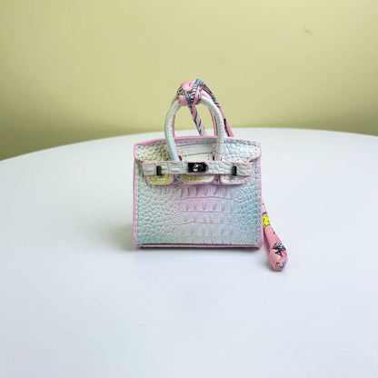 Inspired Mini Burkin Bag Charm Crocodile Pattern Real Leather Earphone Storage Bag