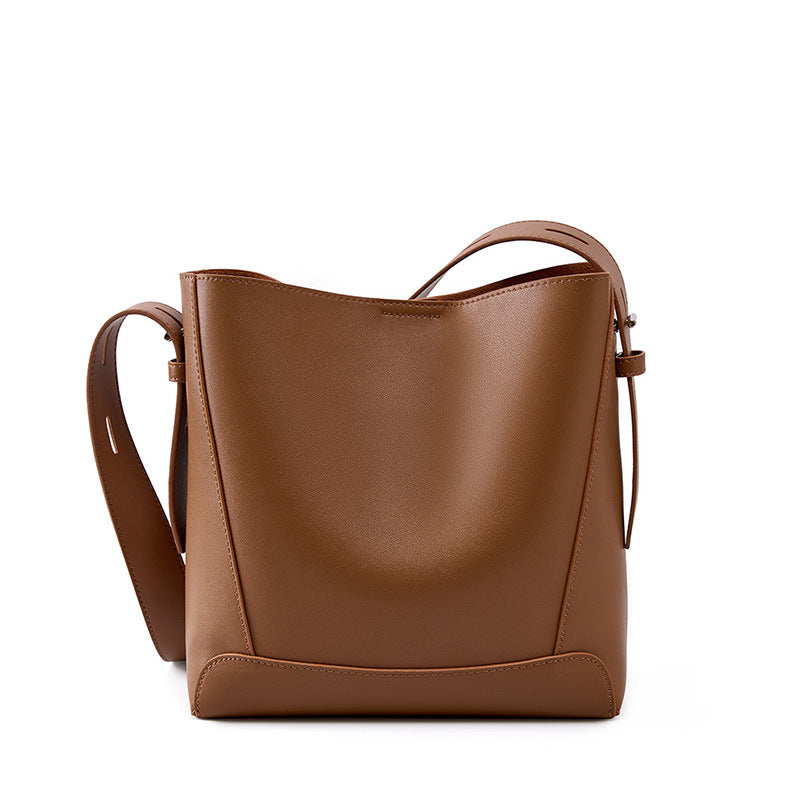 Minimalist Leather Bucket Bag - Large Capacity Commuter Shoulder Bag