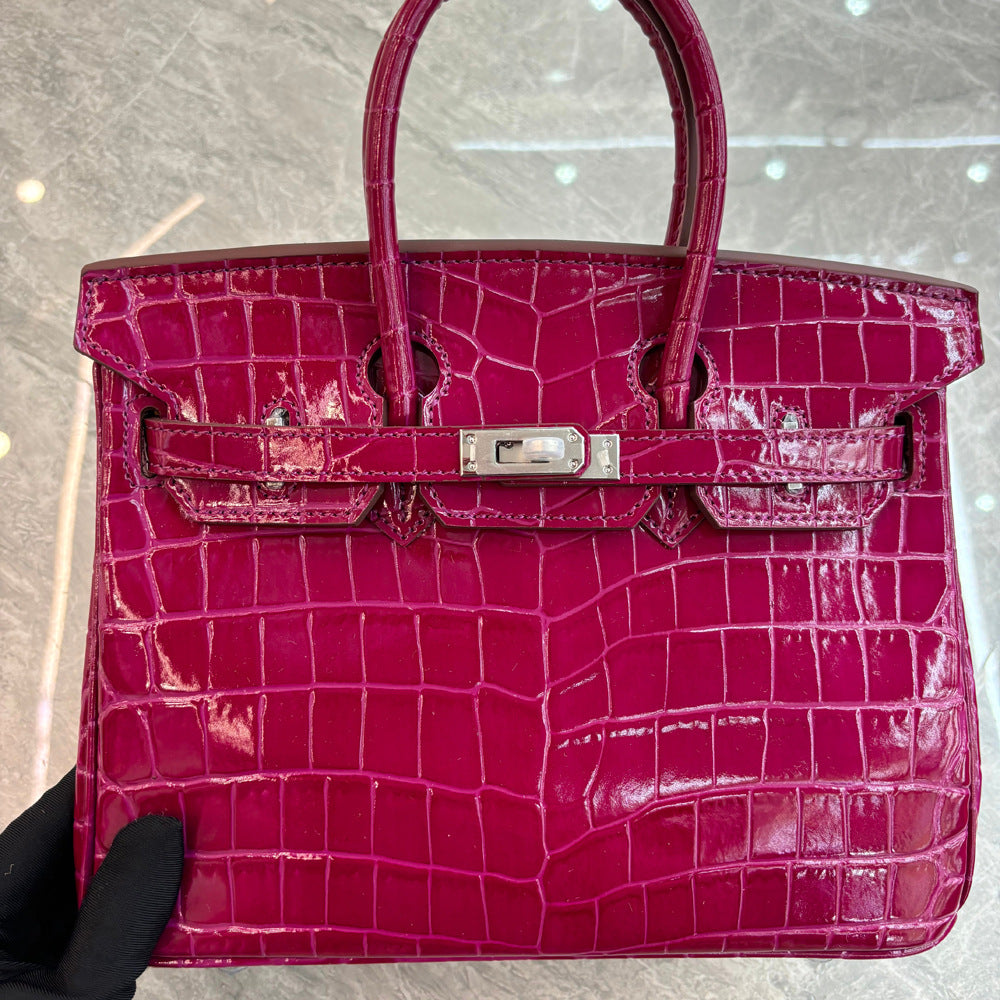 Crocodile Pattern Glossy Leather Handbags for Woman