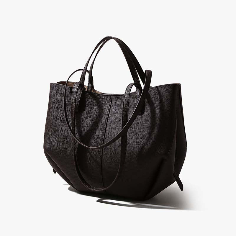 Genuine Leather Pleated Tote Bag Large Capacity Handbag with Pouch