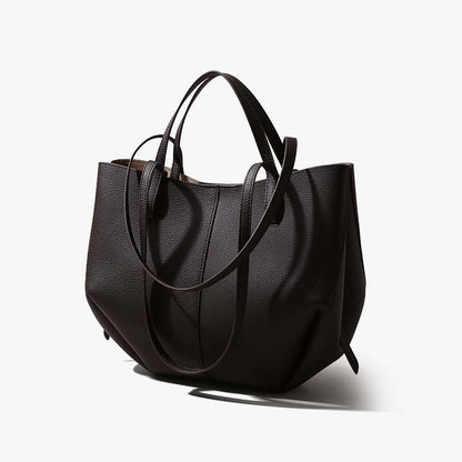 Genuine Leather Pleated Tote Bag Large Capacity Handbag with Pouch