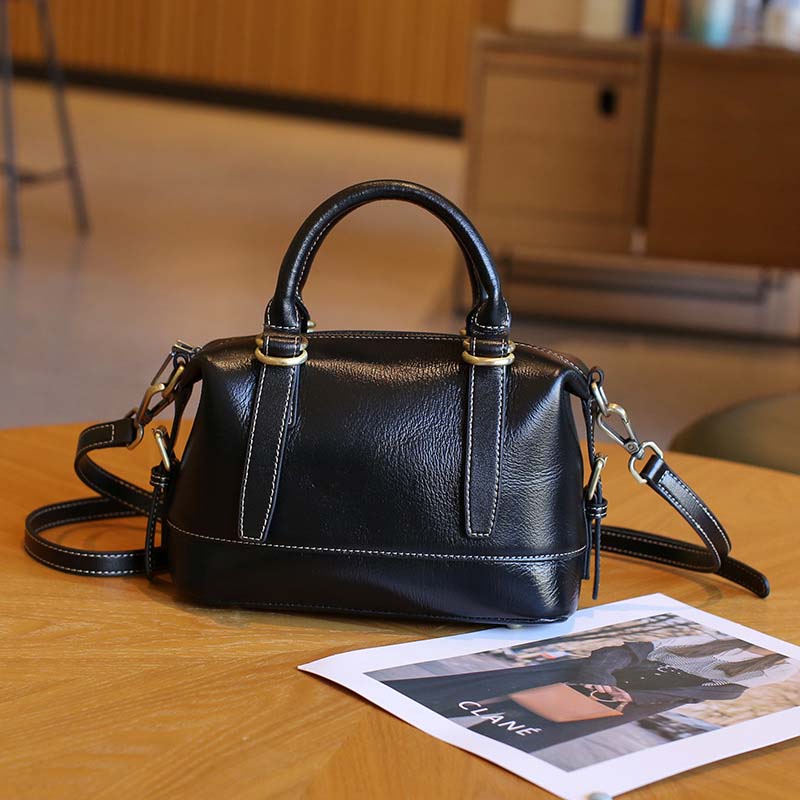 Vegetable-tanned Leather Boston Bag | Cowhide Crossbody Handbag