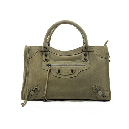 Nubuck Leather Moto City Tote Bag - Large Studded Hobo Purse