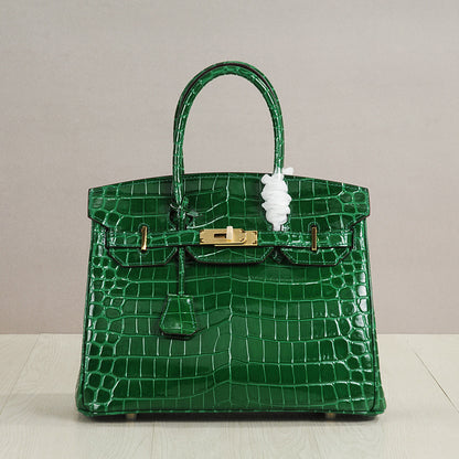 Crocodile Pattern Glossy Leather Handbags for Woman | Golden Hardware