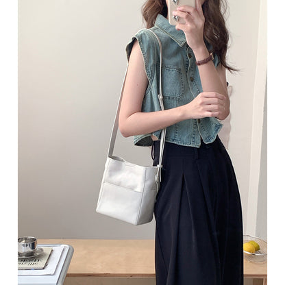 Vintage Vegetable Tanned Leather Bucket Bag - Minimalist Crossbody