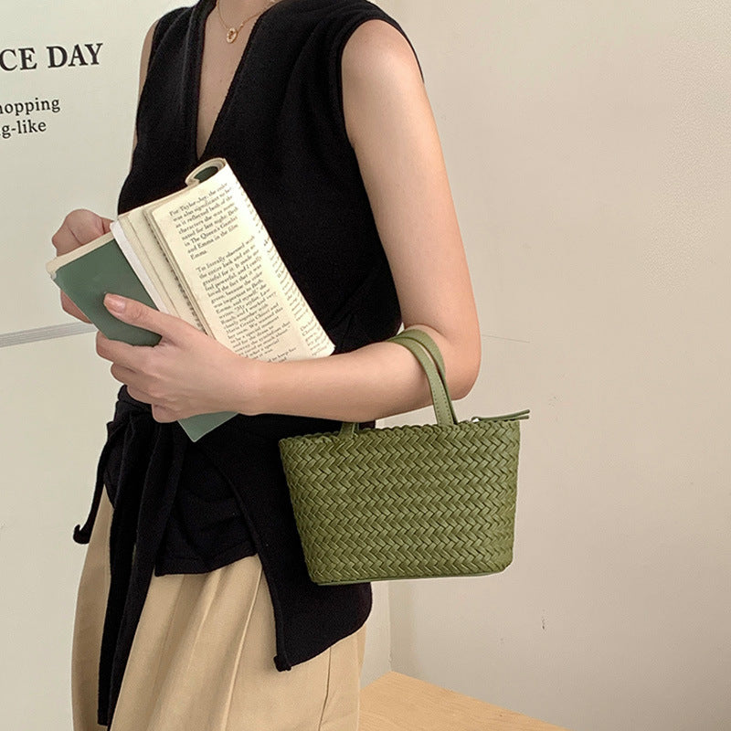 Woven Cowhide Tote Bag — Holiday-Style Small Woven Leather Crossbody Bag
