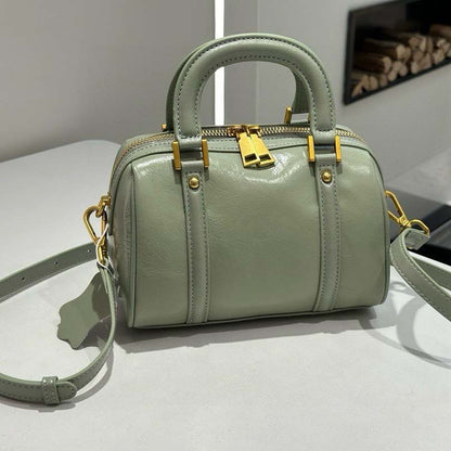 Retro Leather Boston Barrel Bag | Compact & Chic