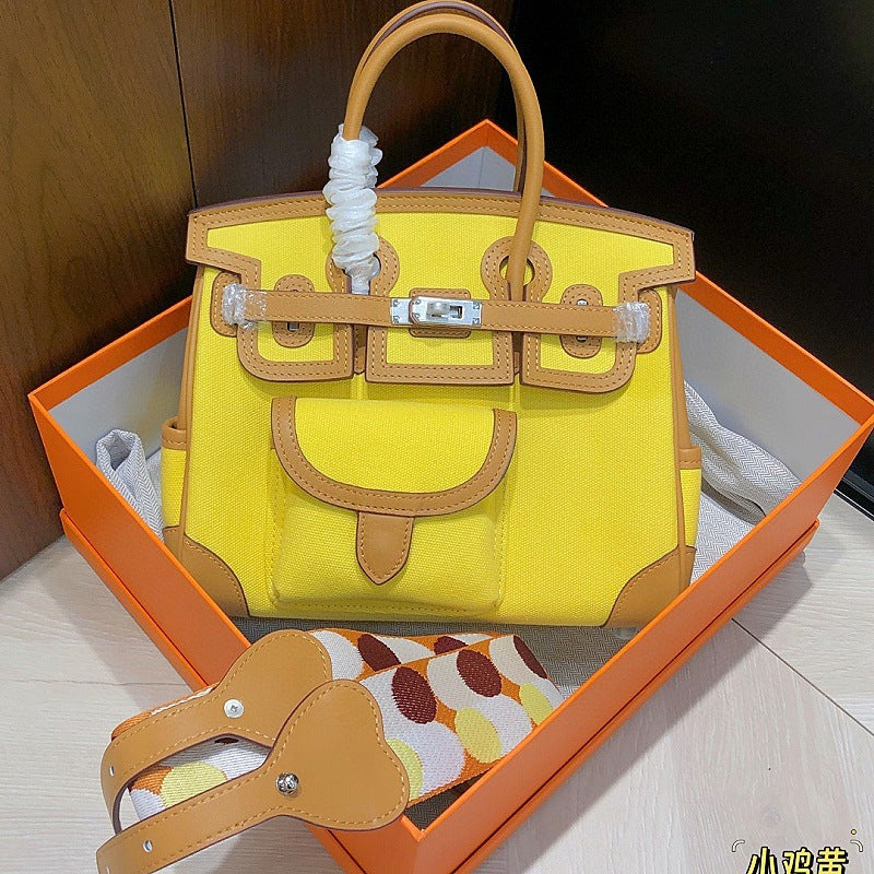 Inspired Berkin Bag Toile Canvas Swift Leather Handbags 25cm | Automatic 20% OFF at Checkout